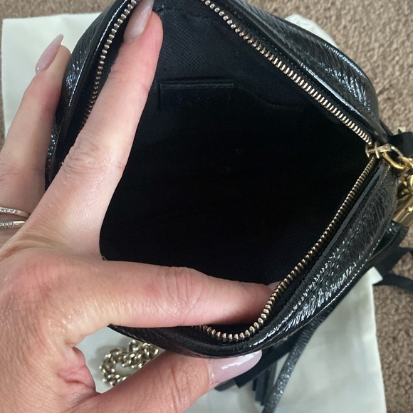 Gucci 💎 Black Patent Leather Soho Disco Tassle/Chain Shoulder Crossbody GUC - Picture 10 of 12